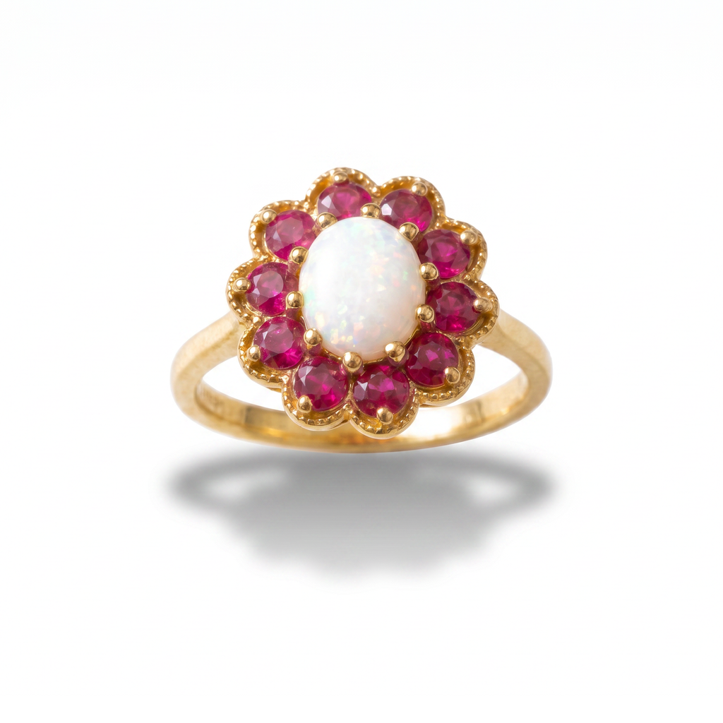 Pearl Ruby Cluster Ring