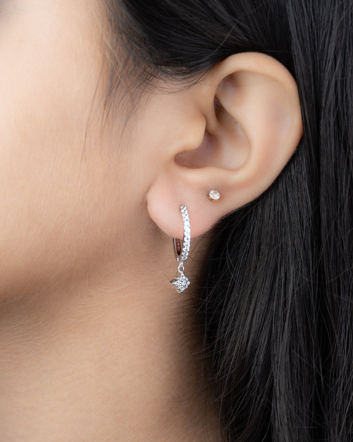 North Star Huggies earrings worn