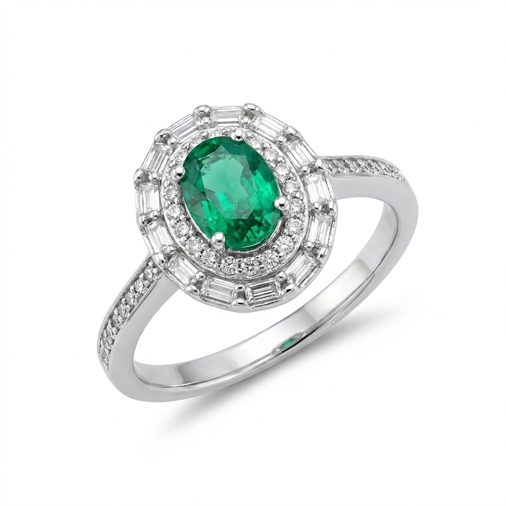 Oval Baguette Halo Ring