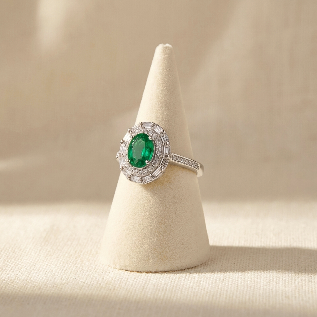 Oval Baguette Halo Ring