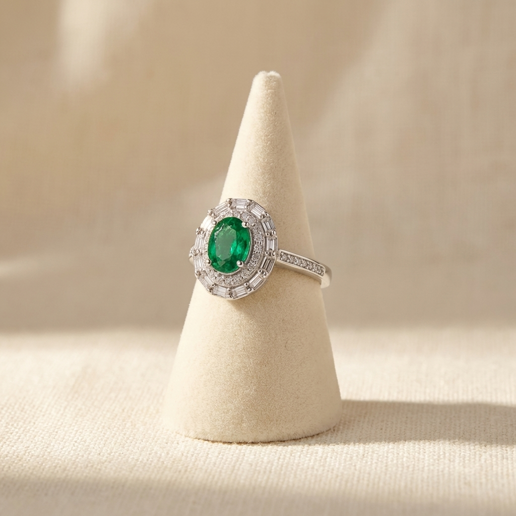 Oval Baguette Halo Ring