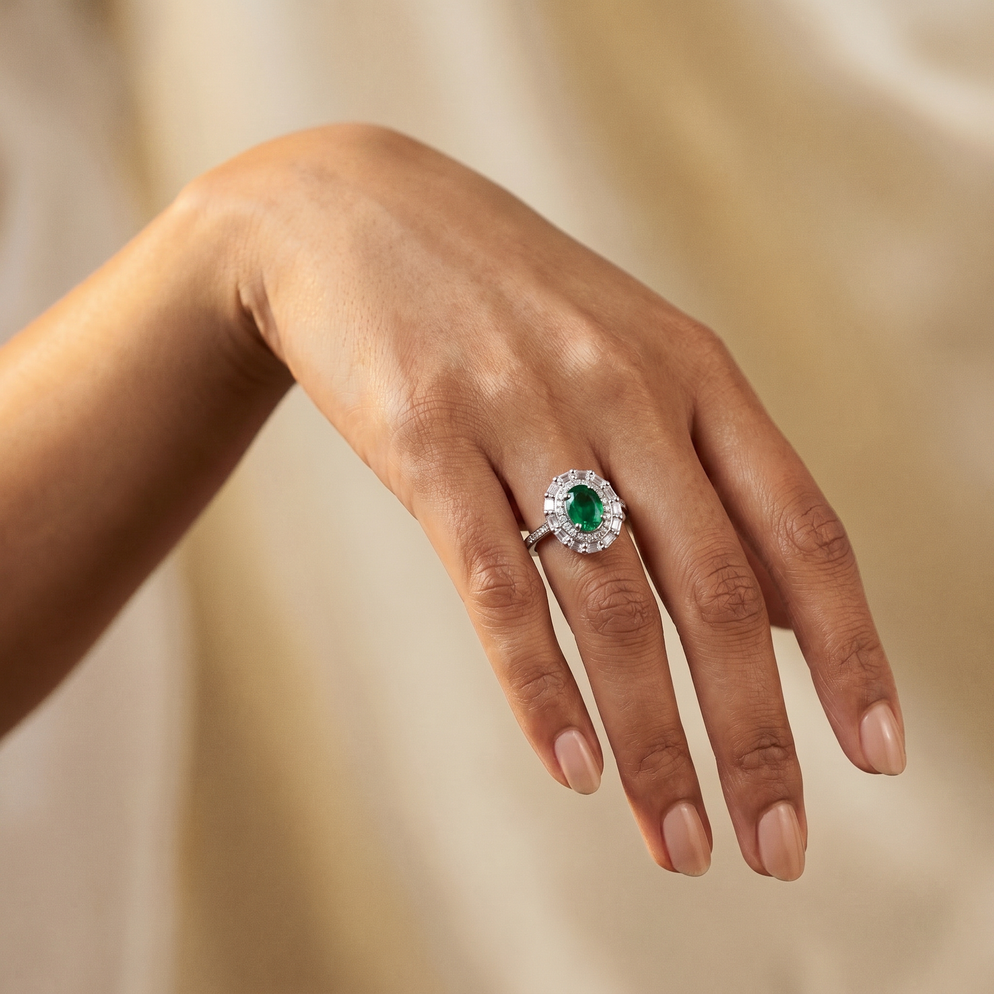 Oval Baguette Halo Ring