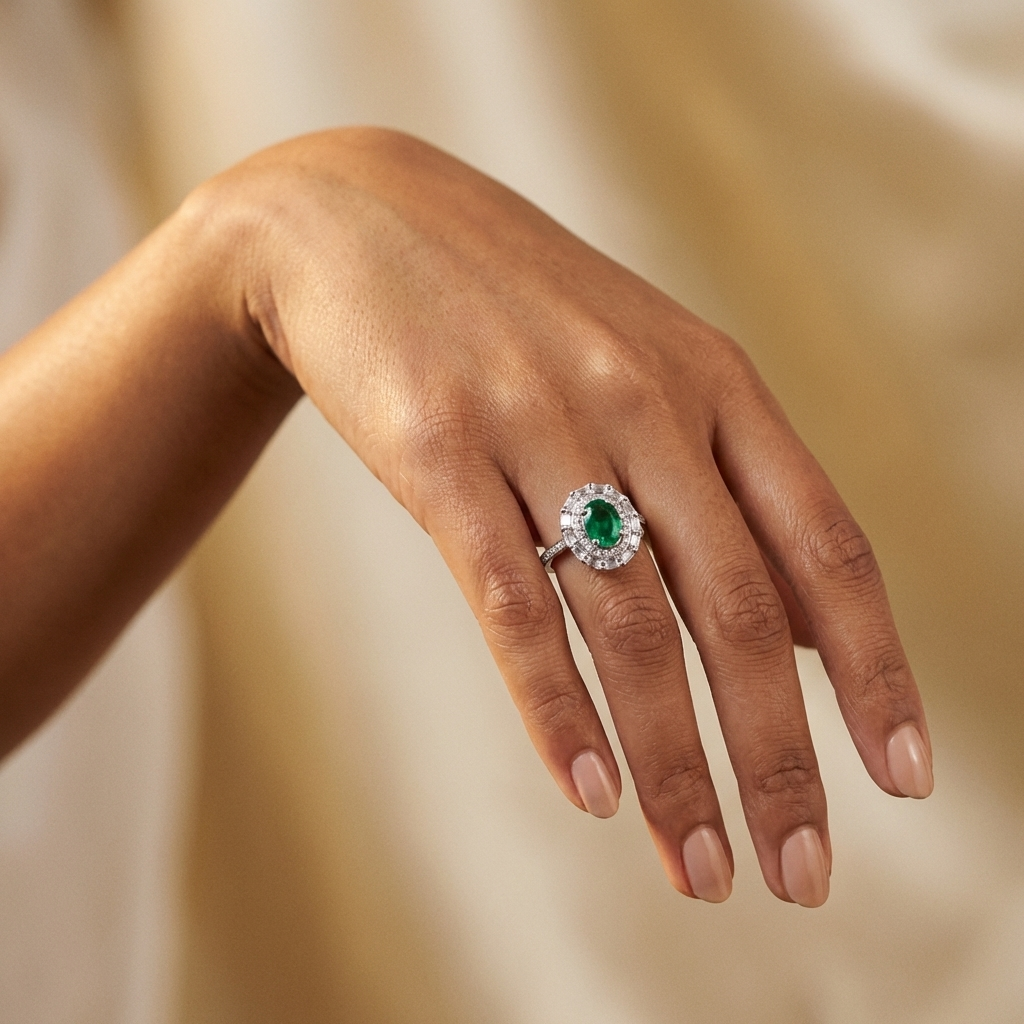 Oval Baguette Halo Ring
