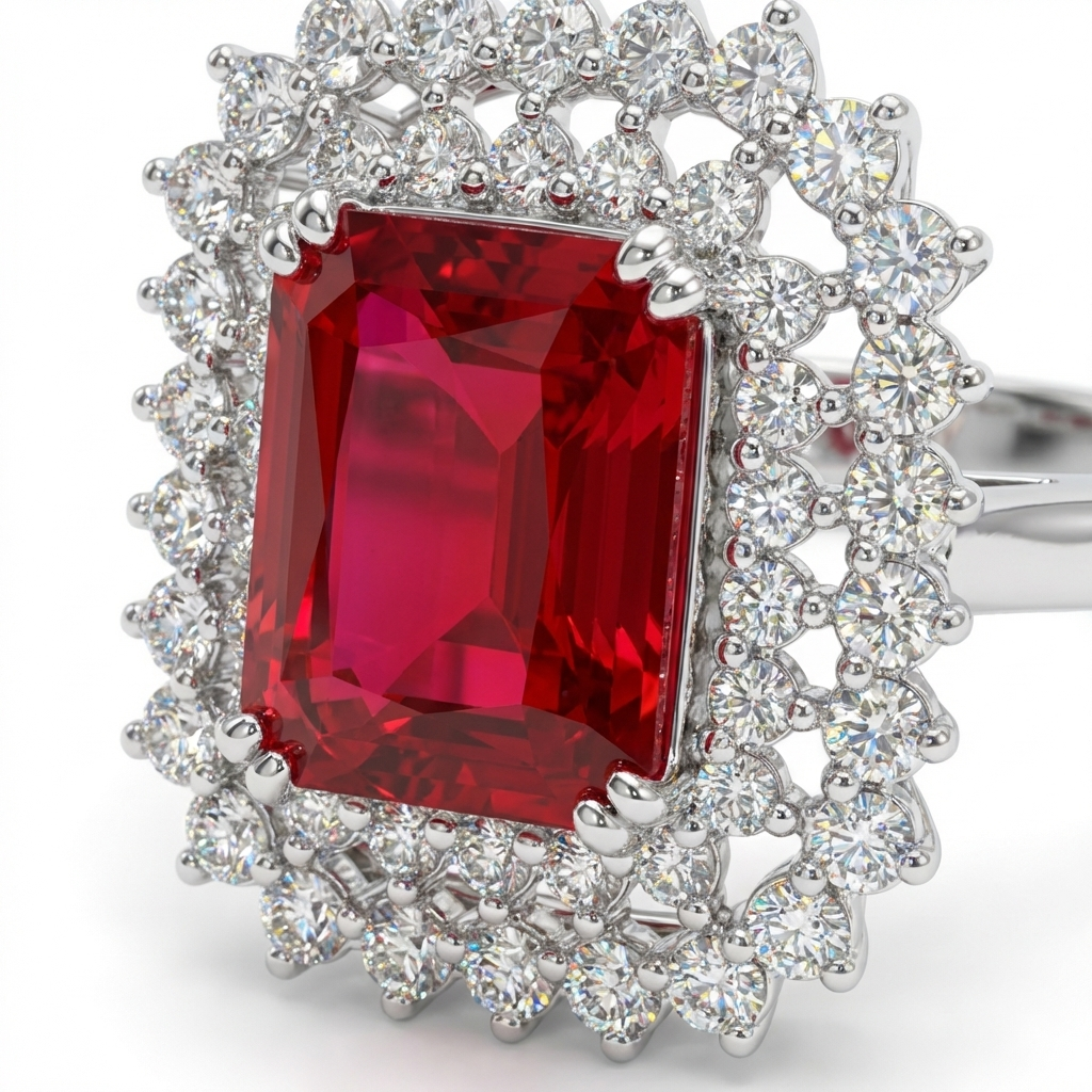 Carmine Halo Ring