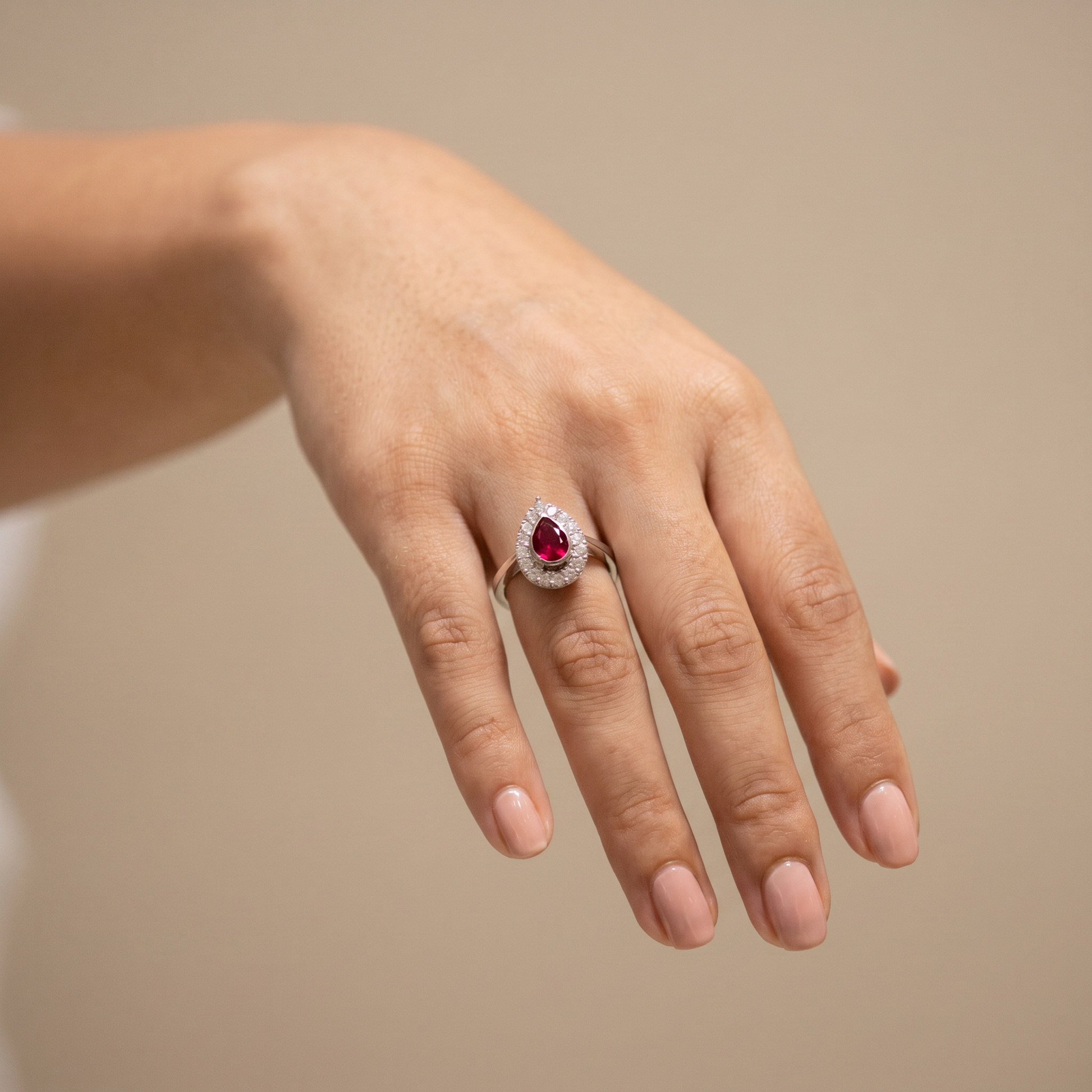 Pear Ruby Halo Ring