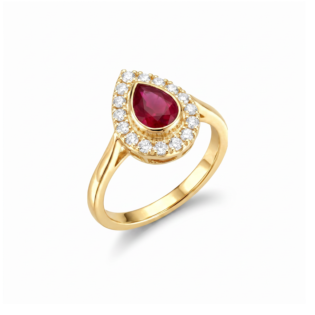 Pear Ruby Halo Ring