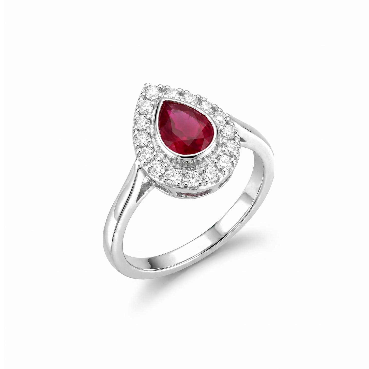 Pear Ruby Halo Ring