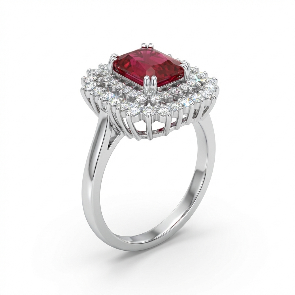 Carmine Halo Ring