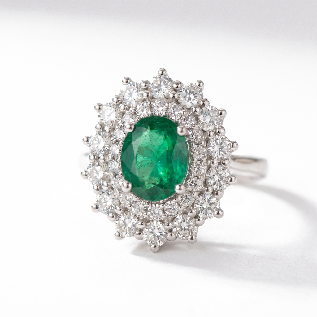 Emerald Double Halo Ring