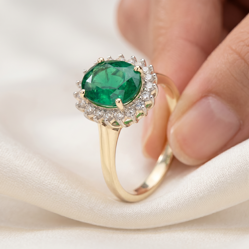 Emerald Double Halo Ring