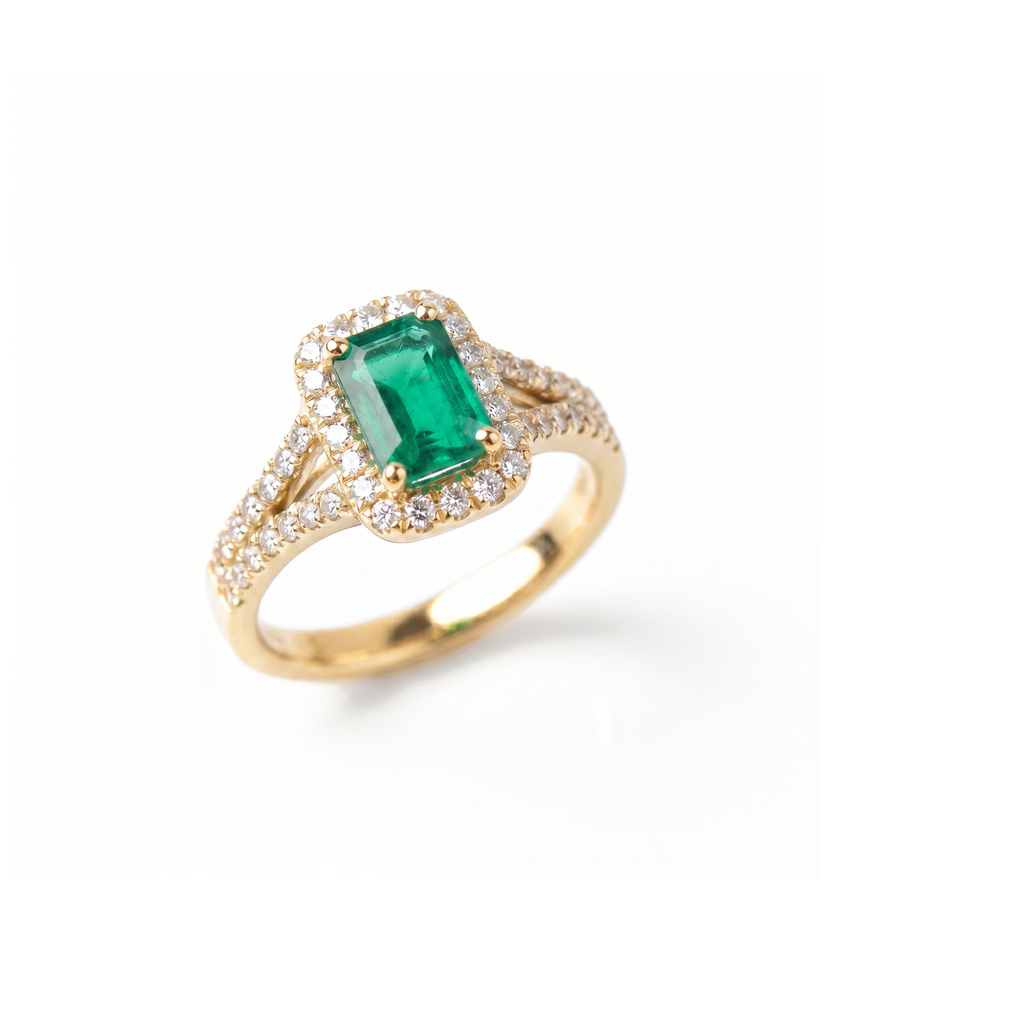 Emerald Split Halo Ring