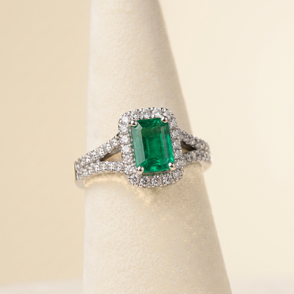 Emerald Split Halo Ring