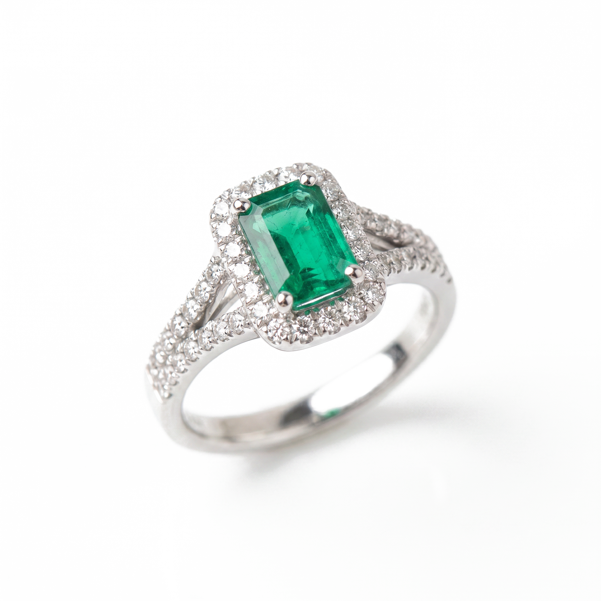 Emerald Split Halo Ring