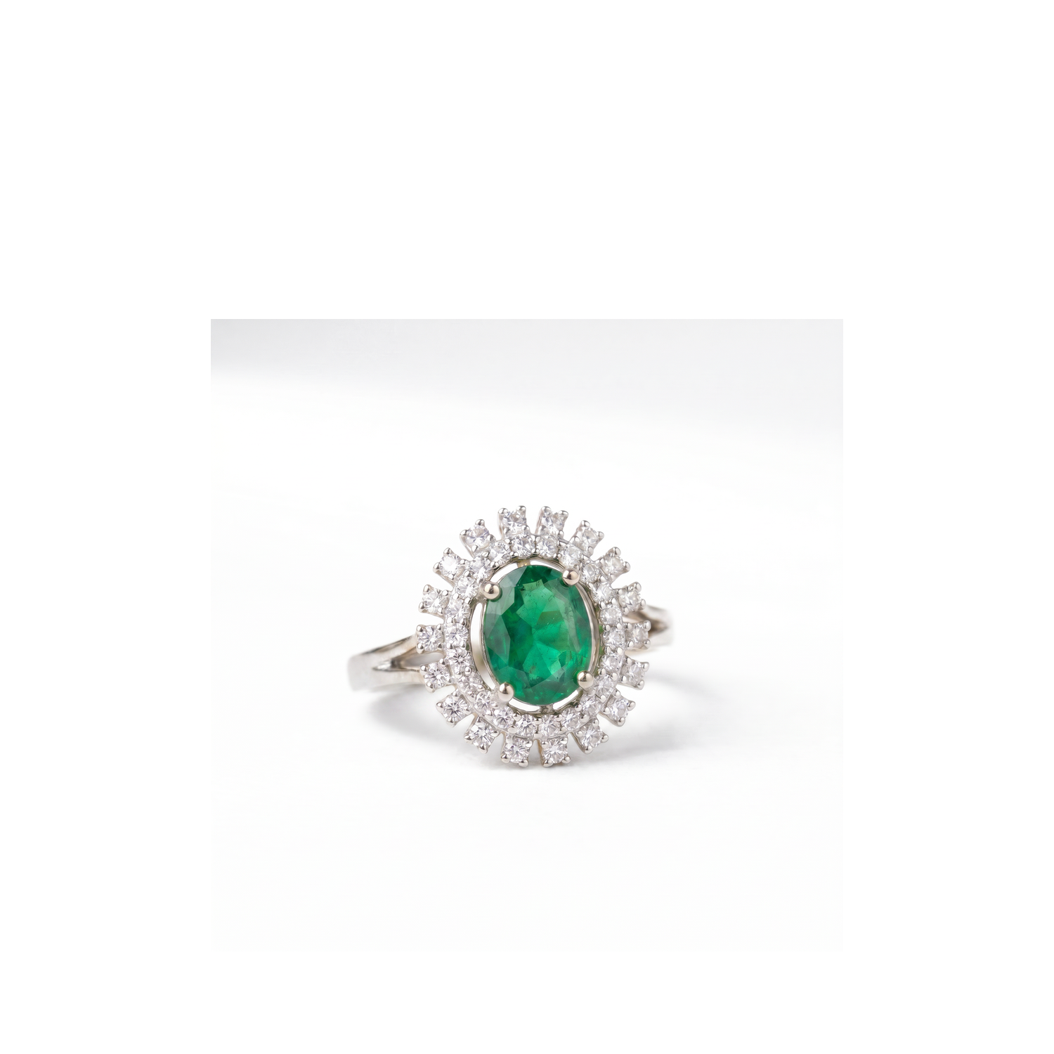 Emerald Sunburst Halo Ring