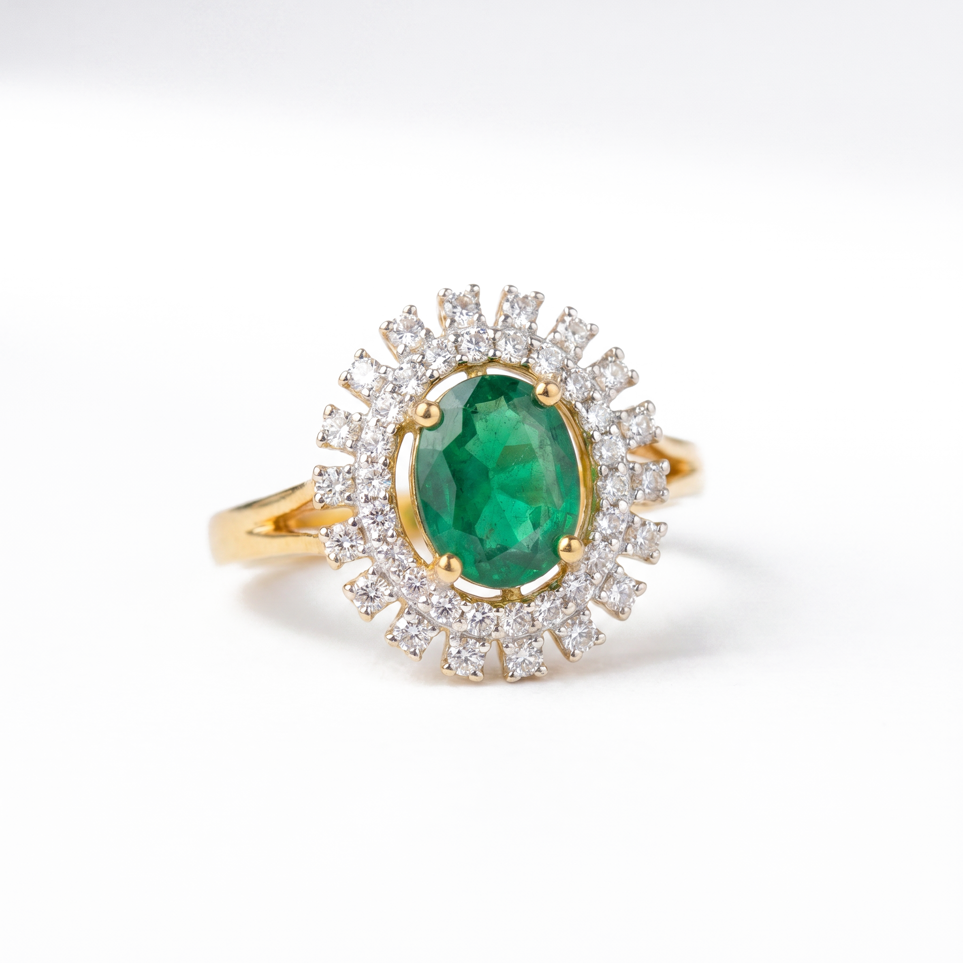 Emerald Sunburst Halo Ring