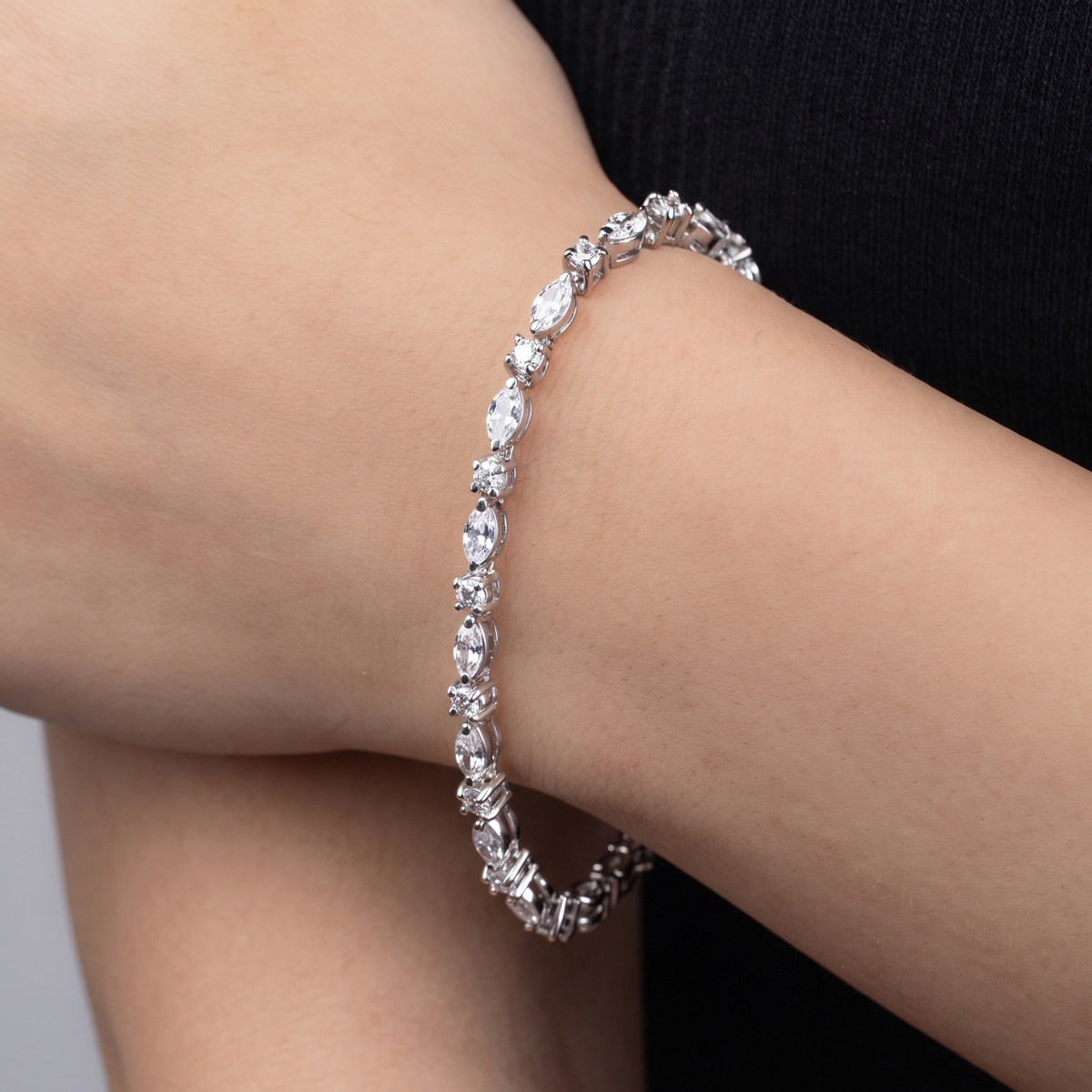 Marquise Muse Tennis Bracelet — marquise and round stone bracelet worn on wrist