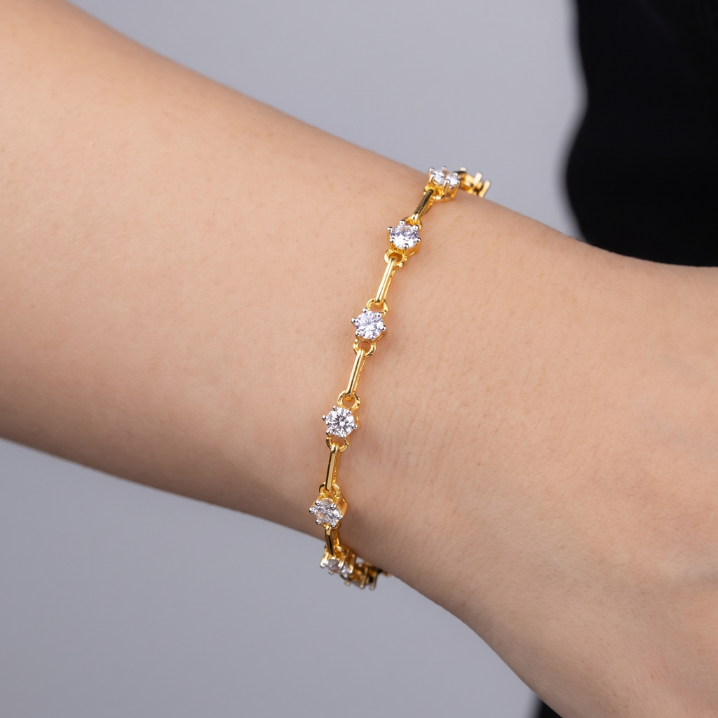 Soleil Tennis Bracelet — gold station bracelet worn on wrist