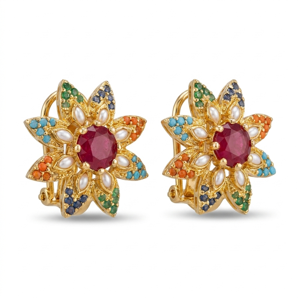Naurattan Floral Studs