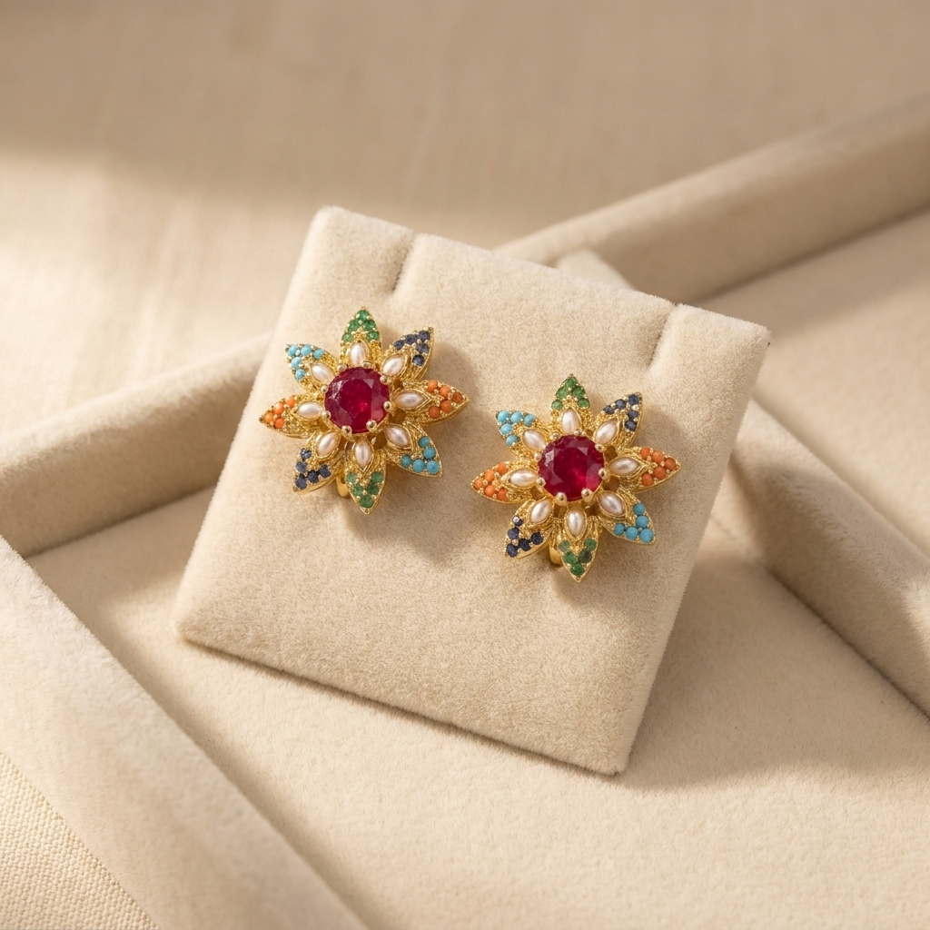 Naurattan Floral Studs