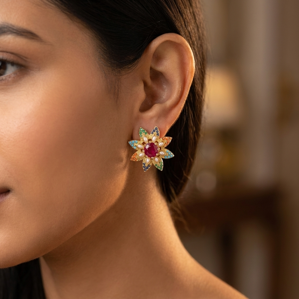 Naurattan Floral Studs