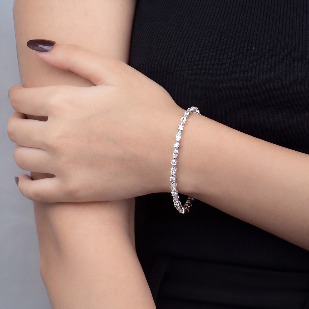 Marquise Muse Tennis Bracelet — marquise and round stone bracelet worn on wrist