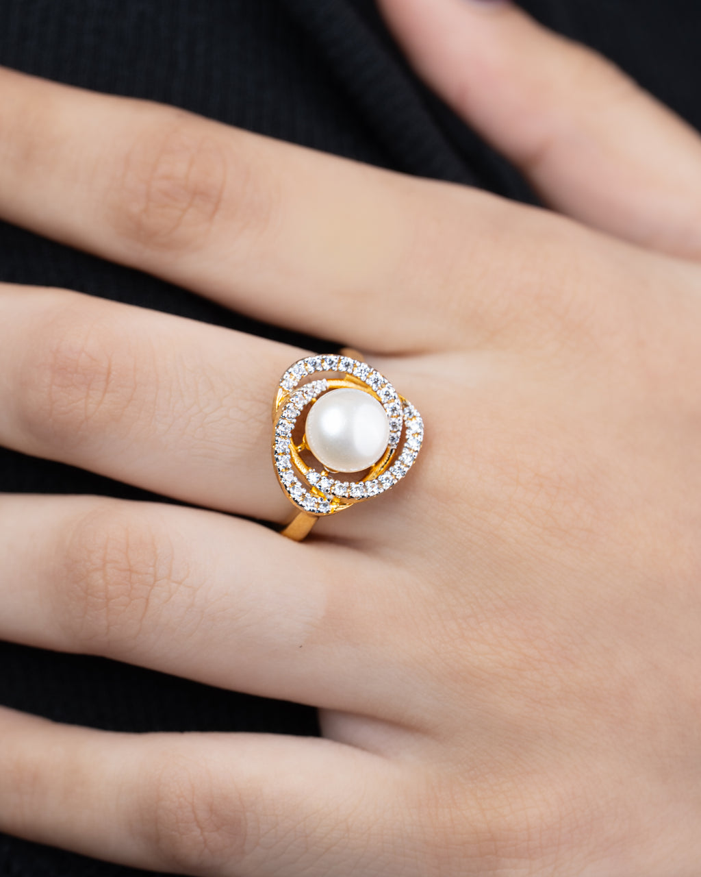 Luna Pearl Halo Ring worn