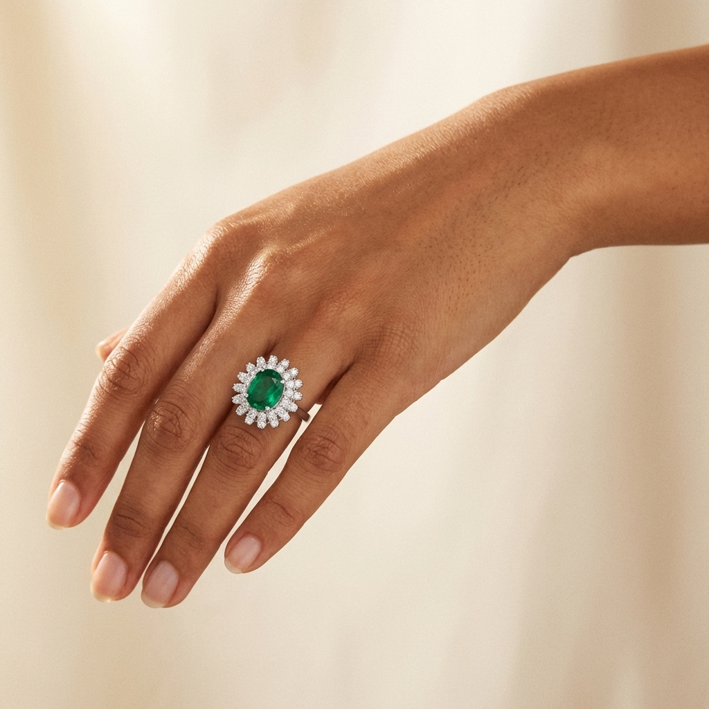 Oval Sunburst Halo Ring