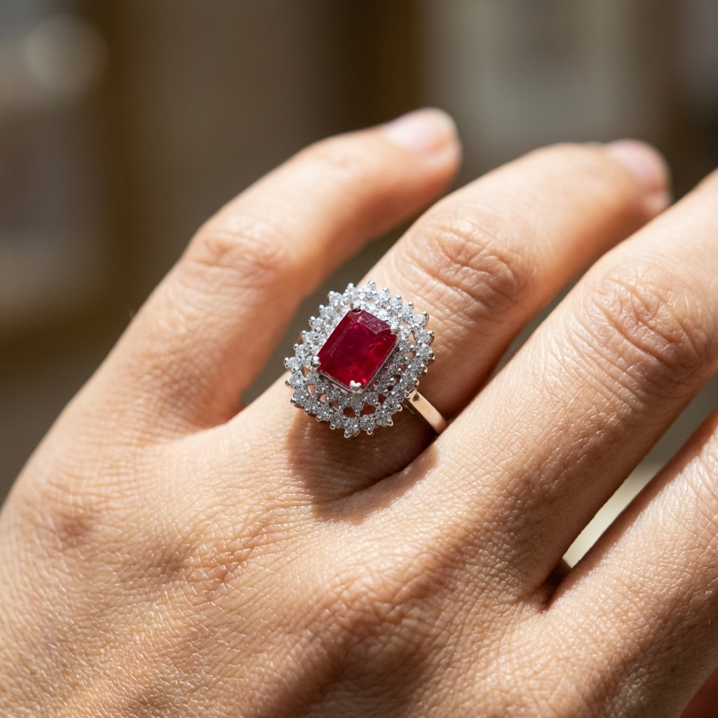 Carmine Halo Ring