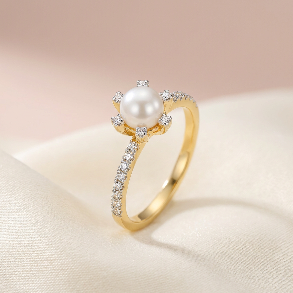 Noor Pearl Solitaire Ring