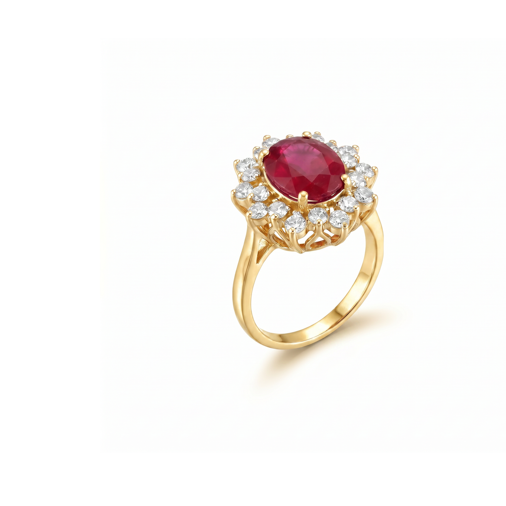 Ruby Sunburst Halo Ring