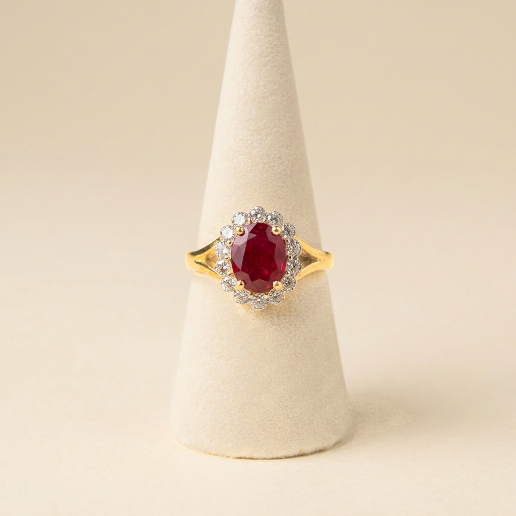 Oval Ruby Halo Ring