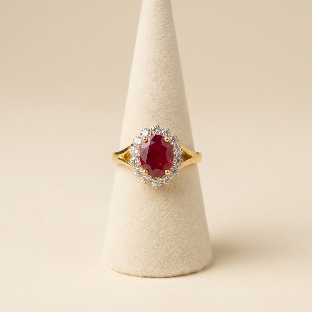 Oval Ruby Halo Ring