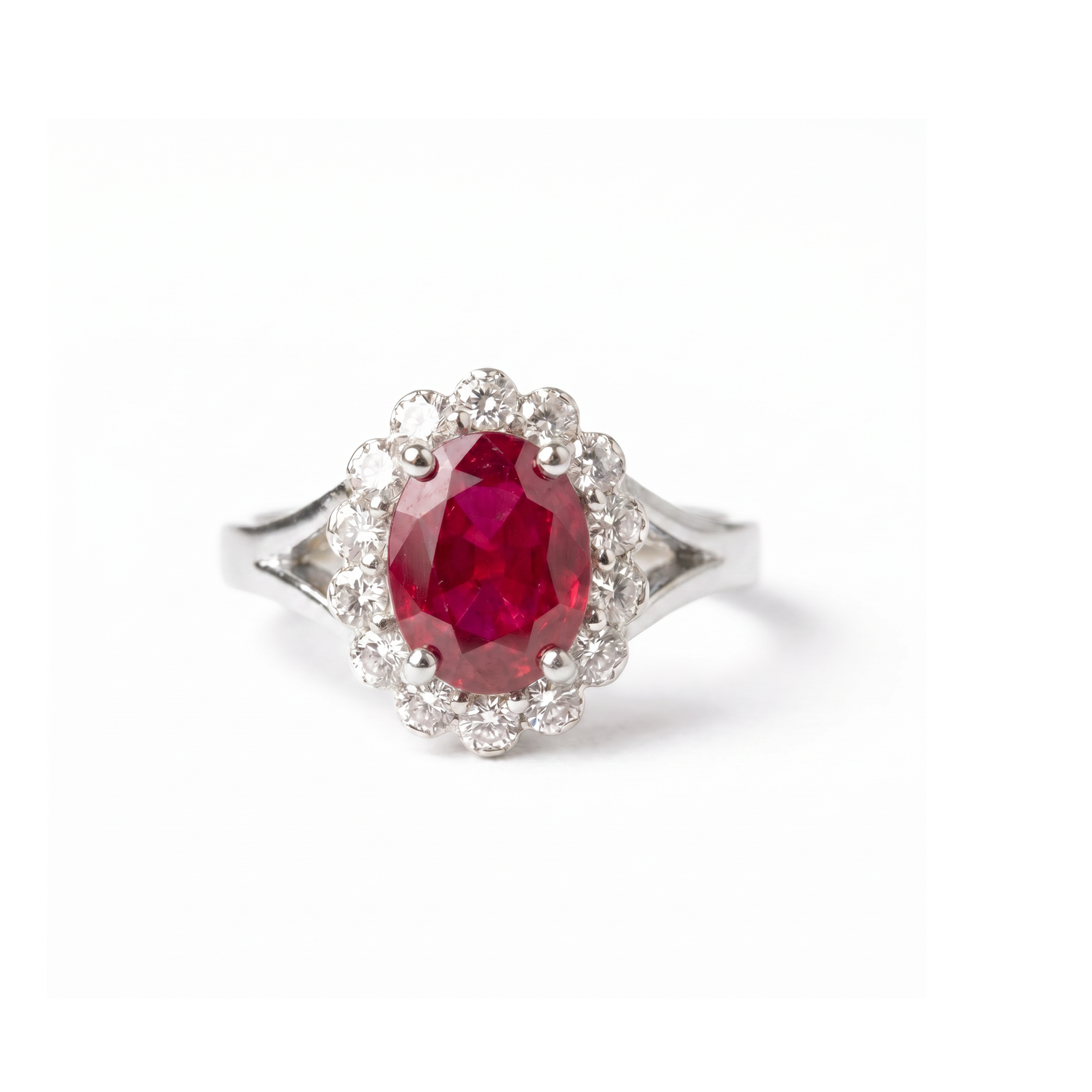 Oval Ruby Halo Ring