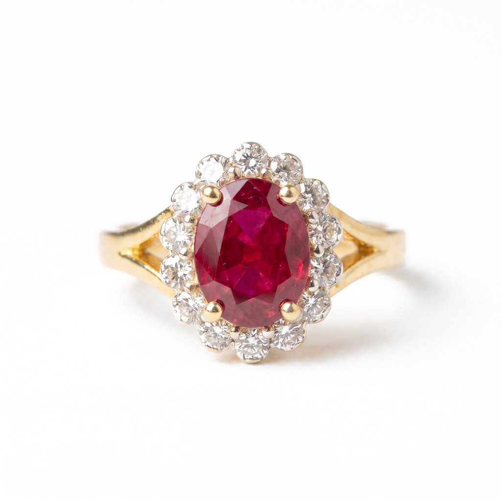 Oval Ruby Halo Ring