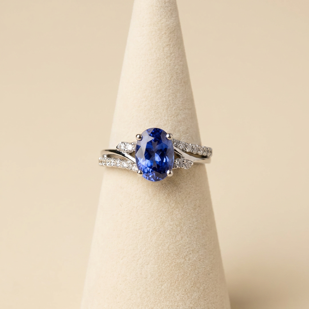 Oval Sapphire Pavé Ring — stand