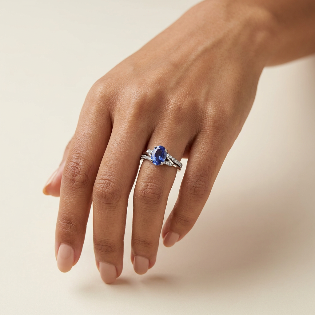 Oval Sapphire Pavé Ring — on hand