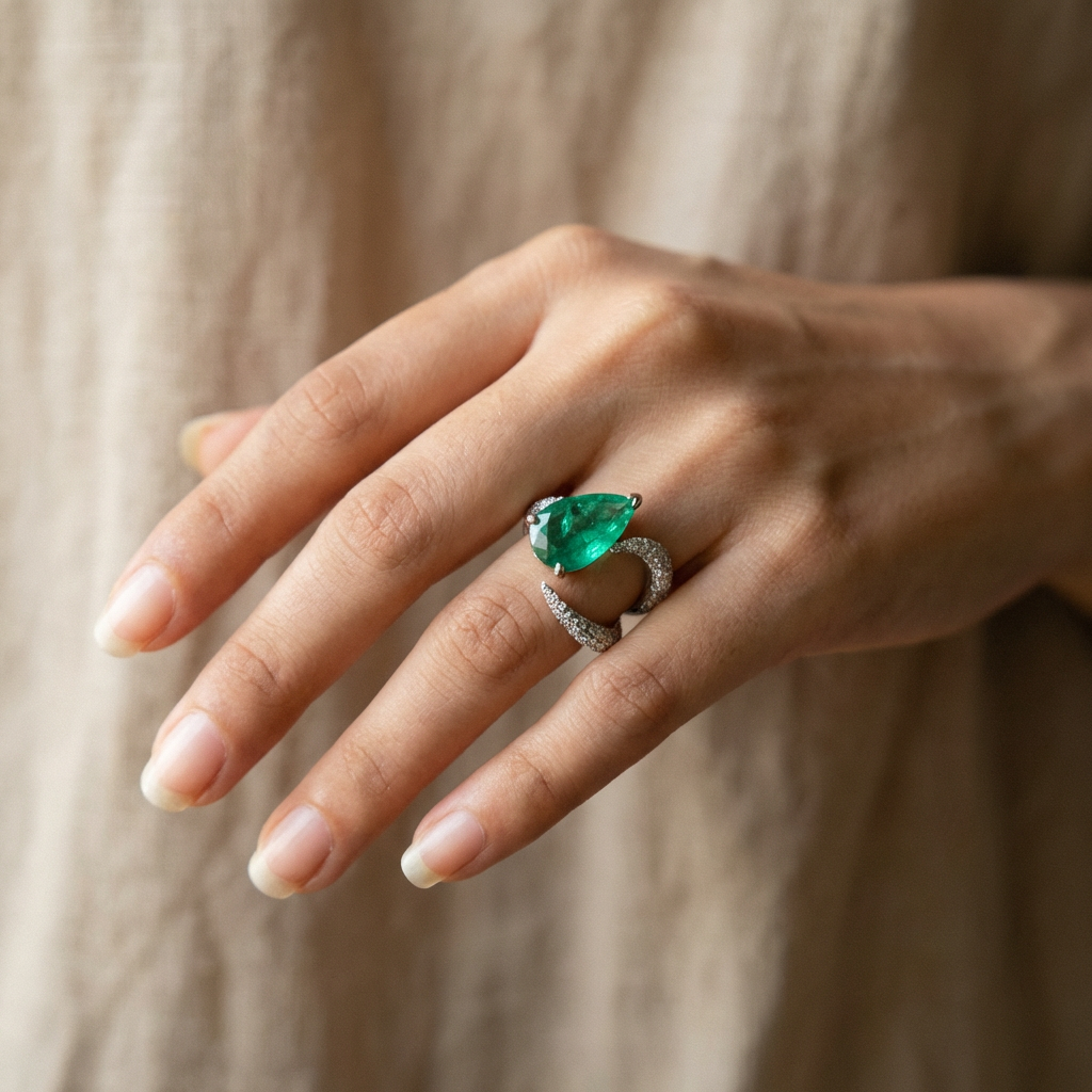 Pear Emerald Pavé Ring - original