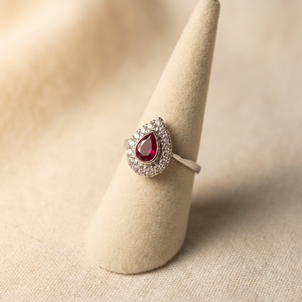 Pear Ruby Halo Ring - original