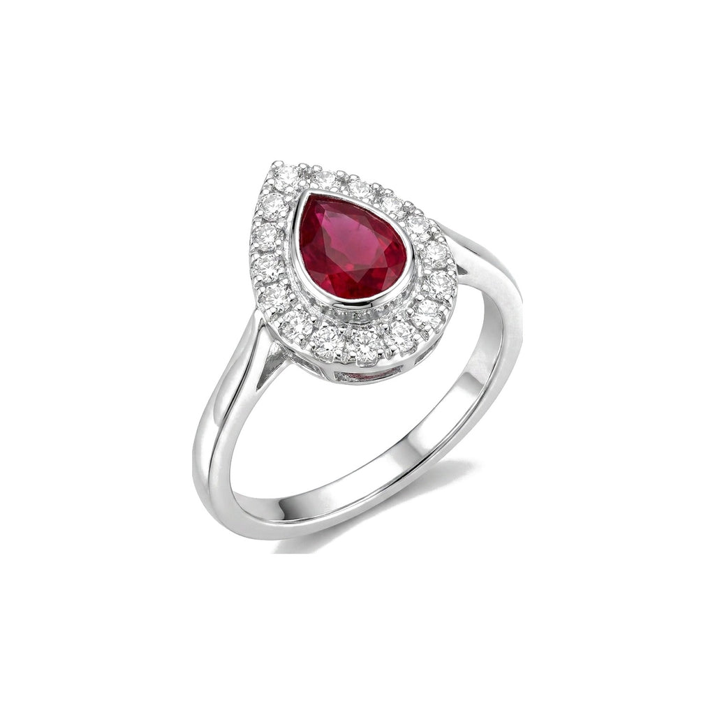 Pear Ruby Halo Ring