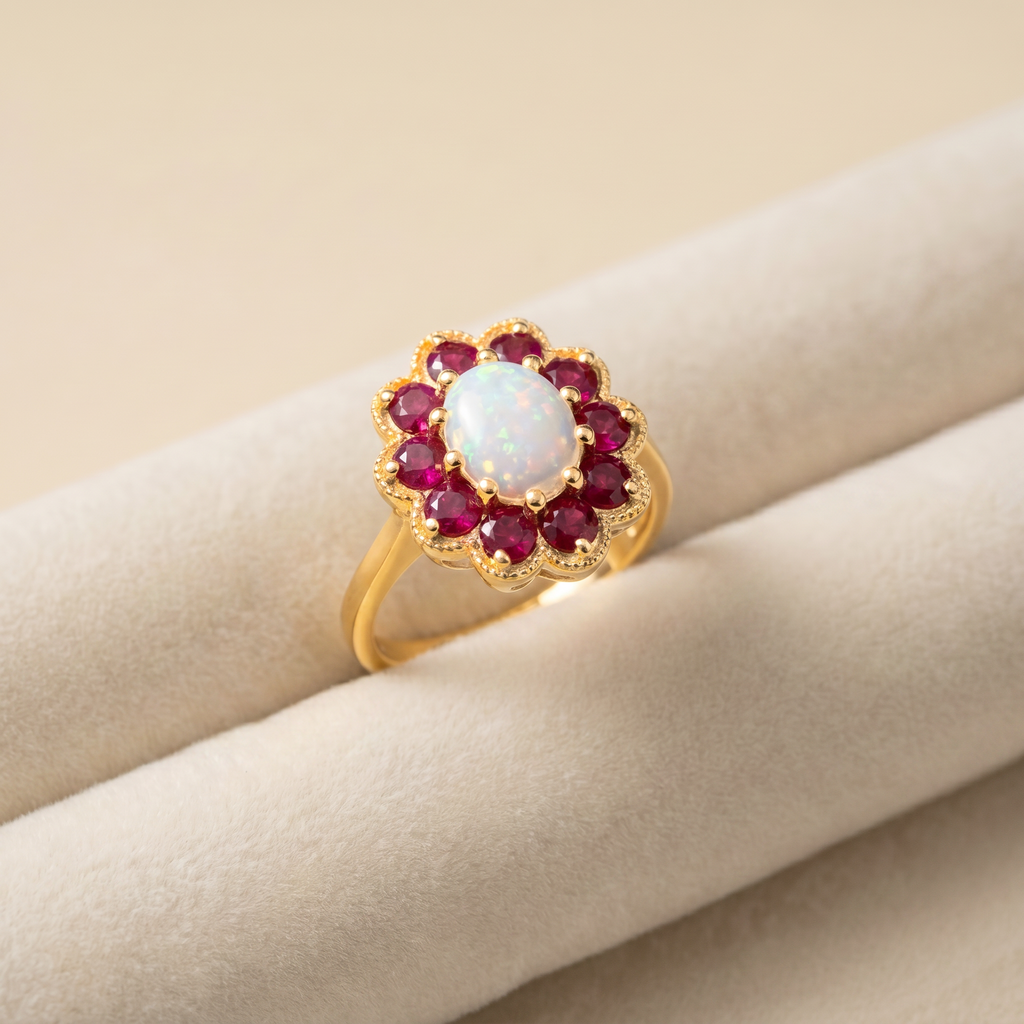 Pearl Ruby Cluster Ring