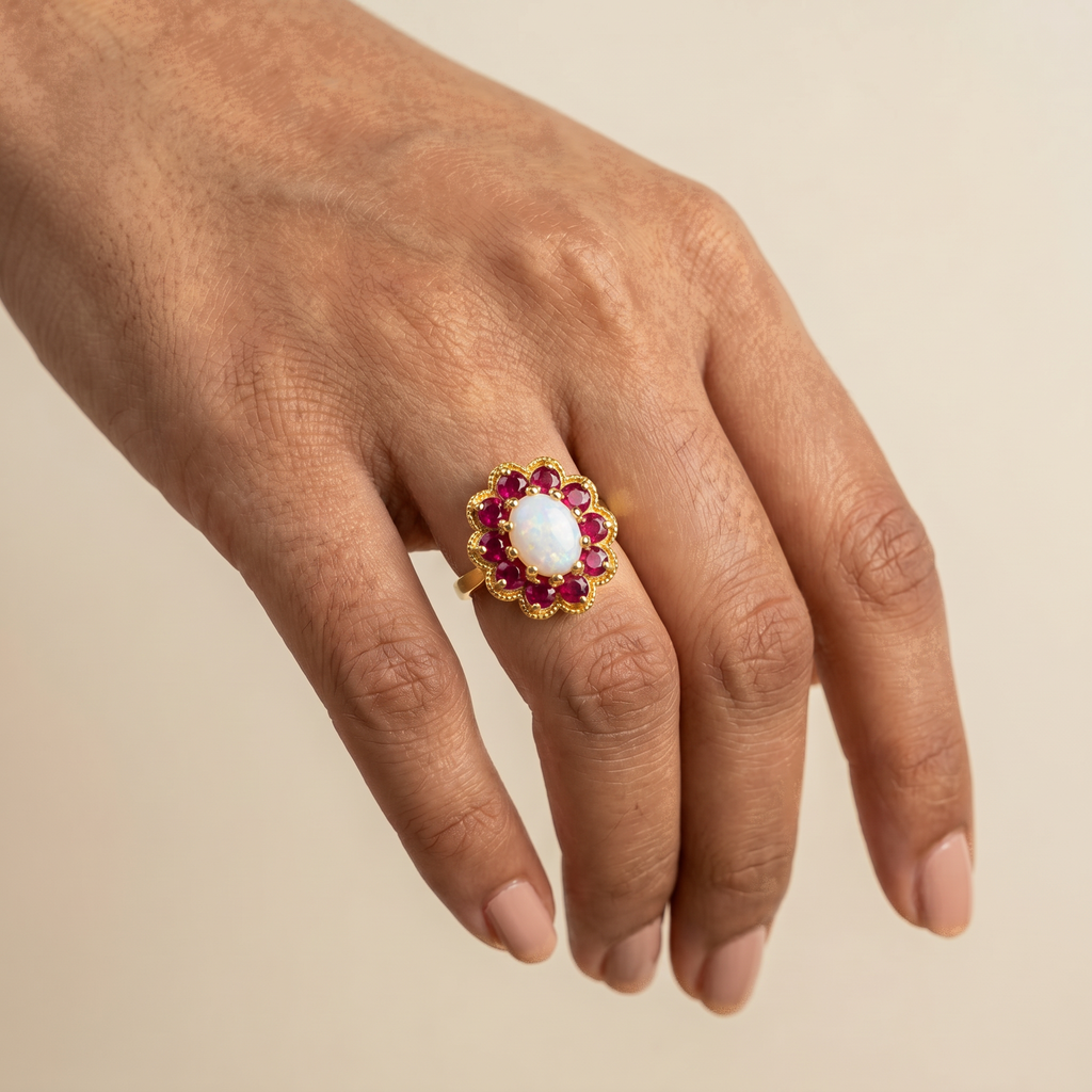 Pearl Ruby Cluster Ring