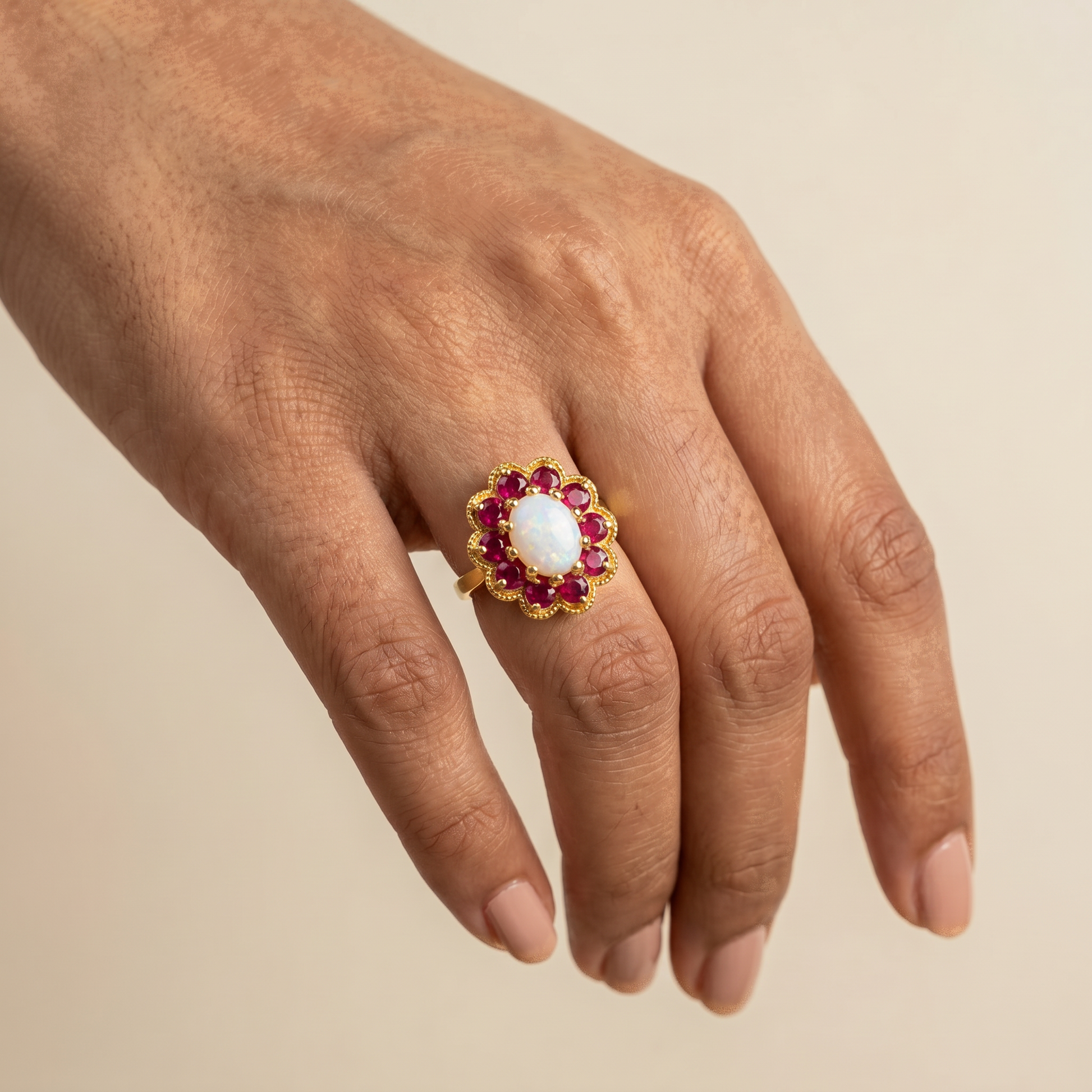 Pearl Ruby Cluster Ring