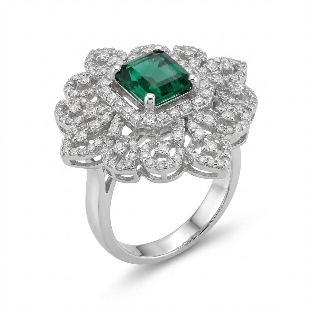 Emerald Filigree Cocktail Ring
