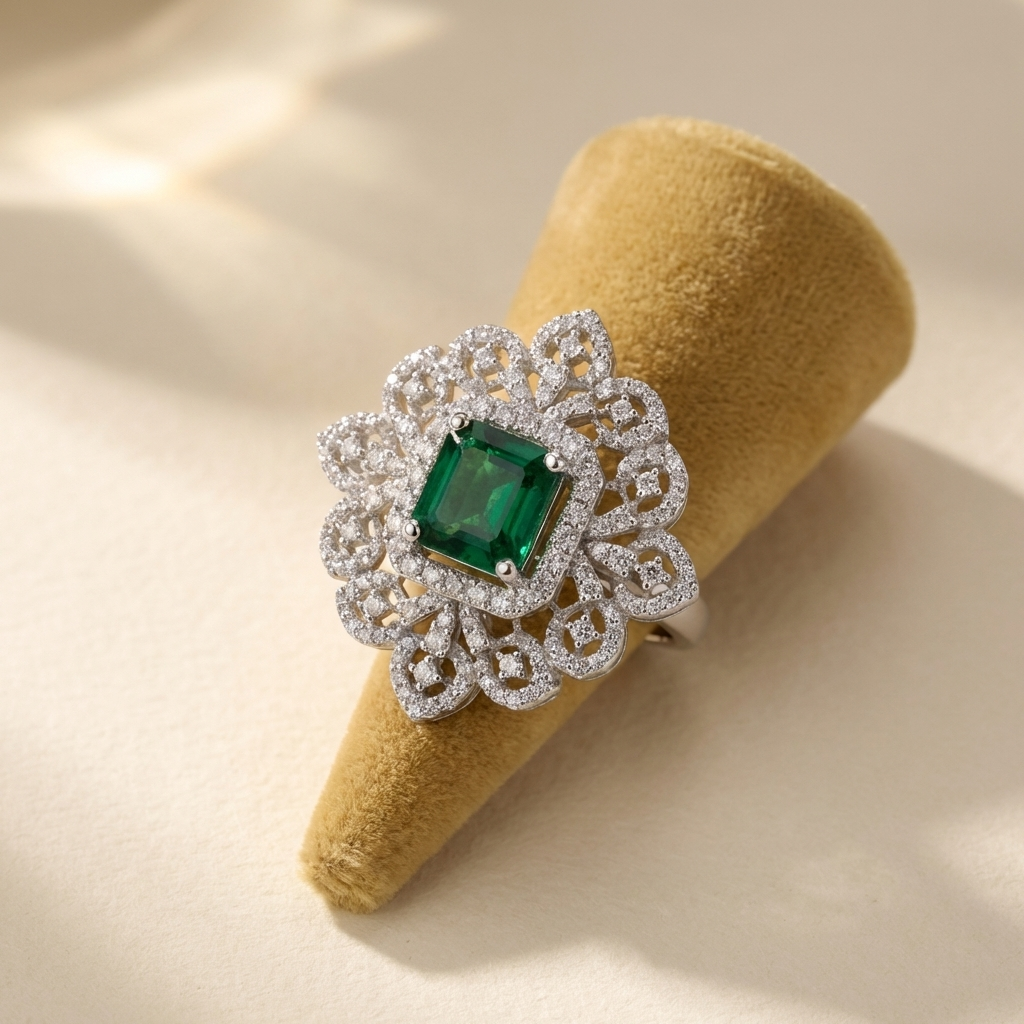 Emerald Filigree Cocktail Ring