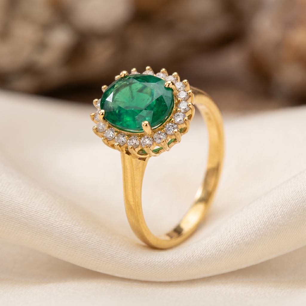 Emerald Halo Ring