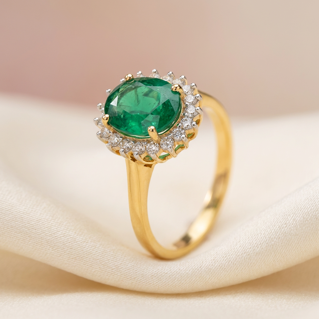 Sahar Emerald Halo Ring