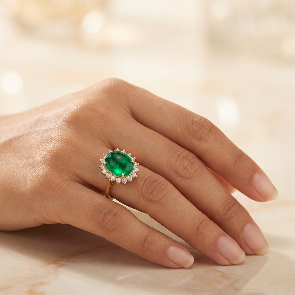 Sahar Emerald Halo Ring