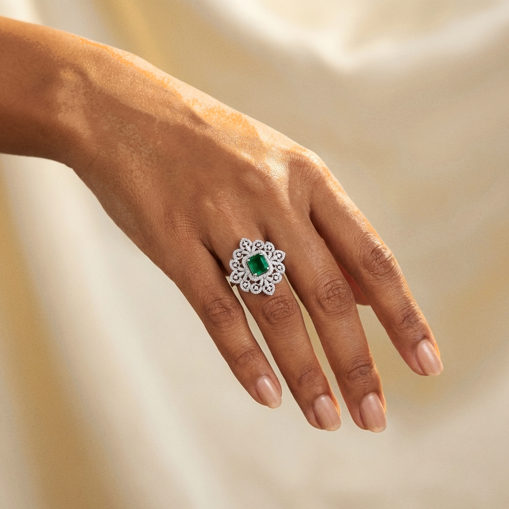 Emerald Filigree Cocktail Ring
