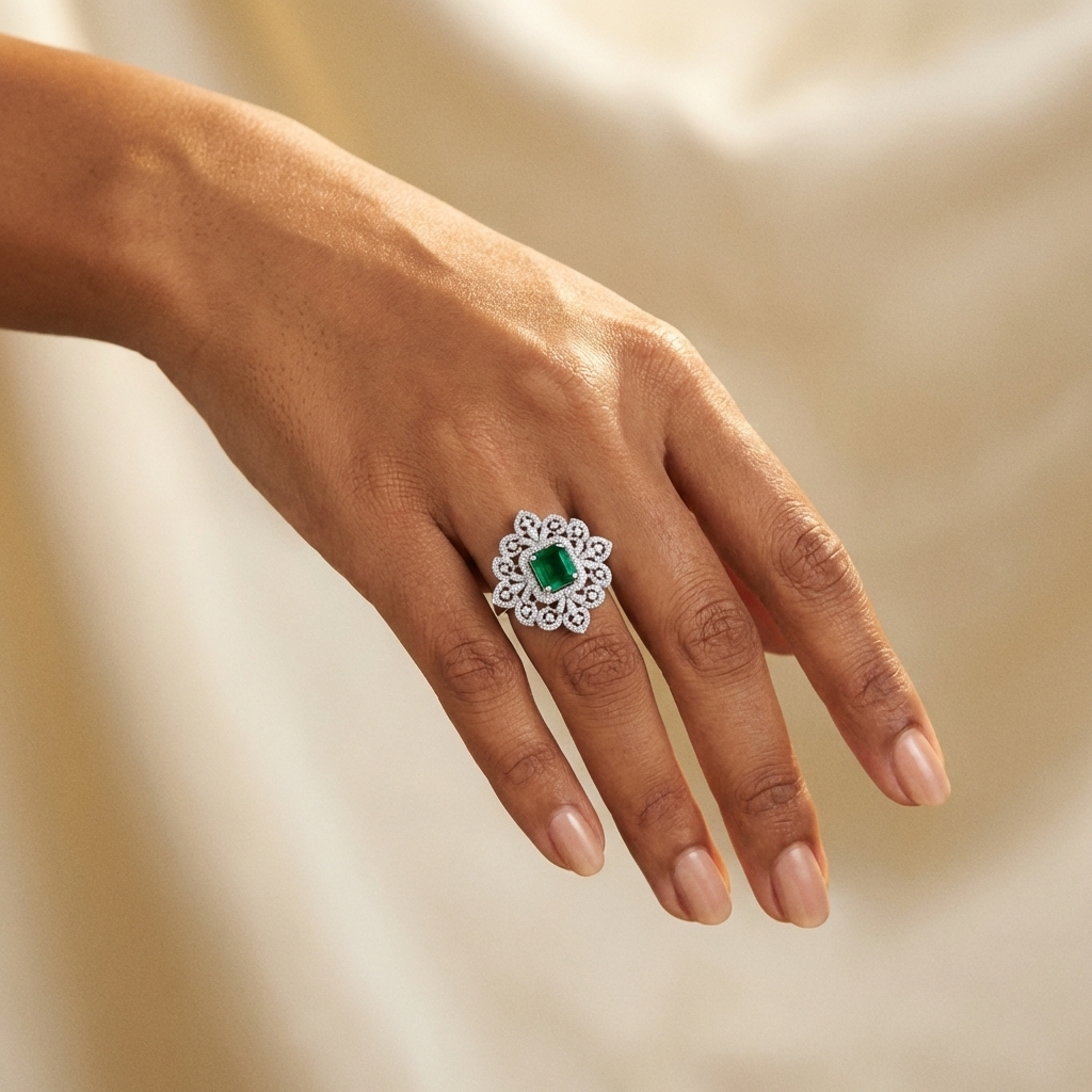 Emerald Filigree Cocktail Ring