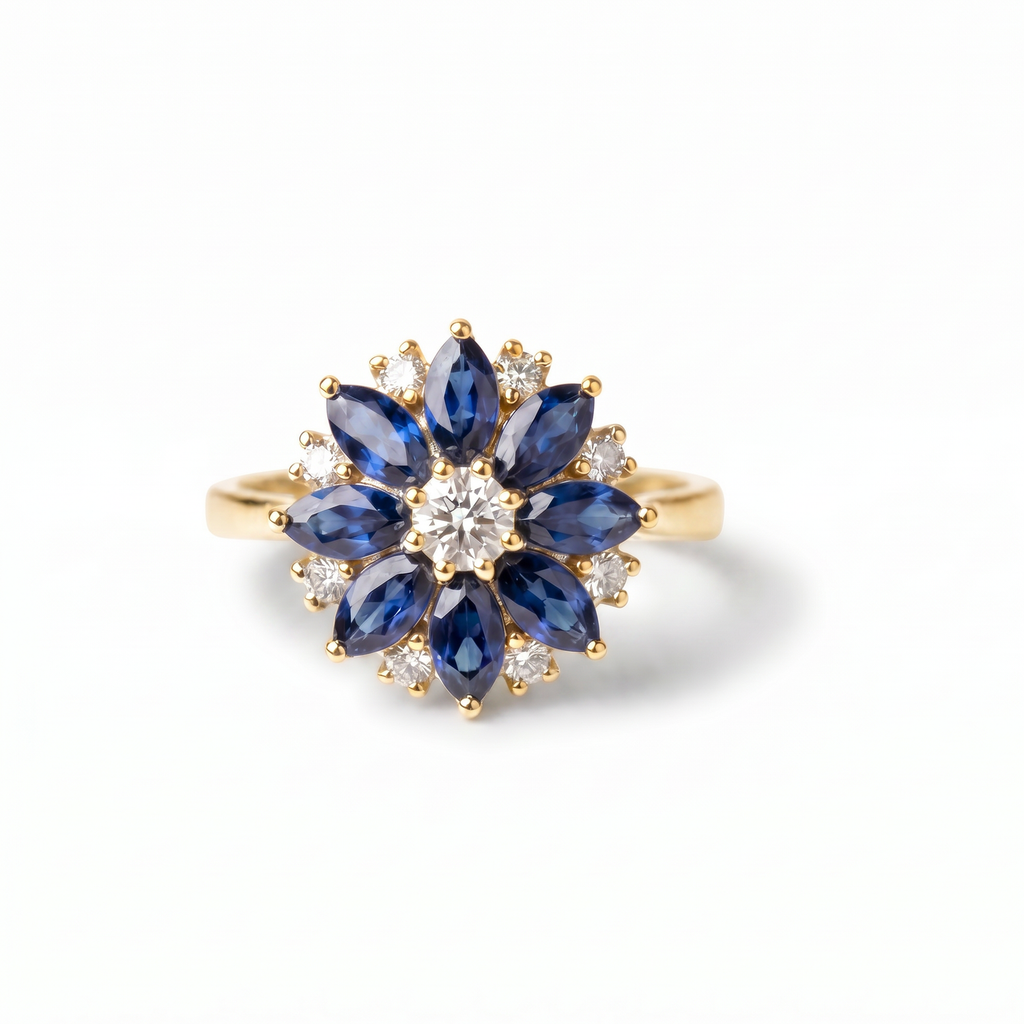Sapphire Floral Cluster Ring